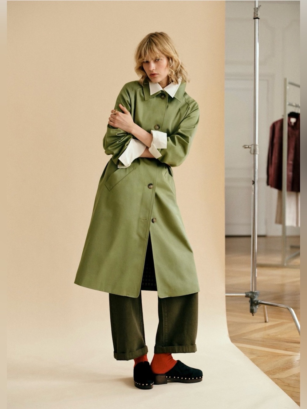 NWT Sezane Light Olive Green Clyde Coat FR 40 / US 8